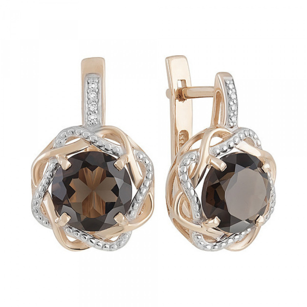 Золотые серьги с раухтопазом и фианитом № 132000