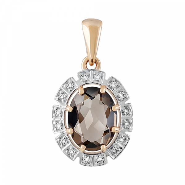 Золотая подвеска с раухтопазом и фианитом № 129531