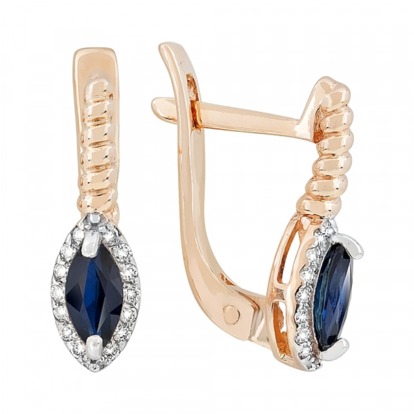 Золотые серьги с бриллиантом и сапфиром № 118302