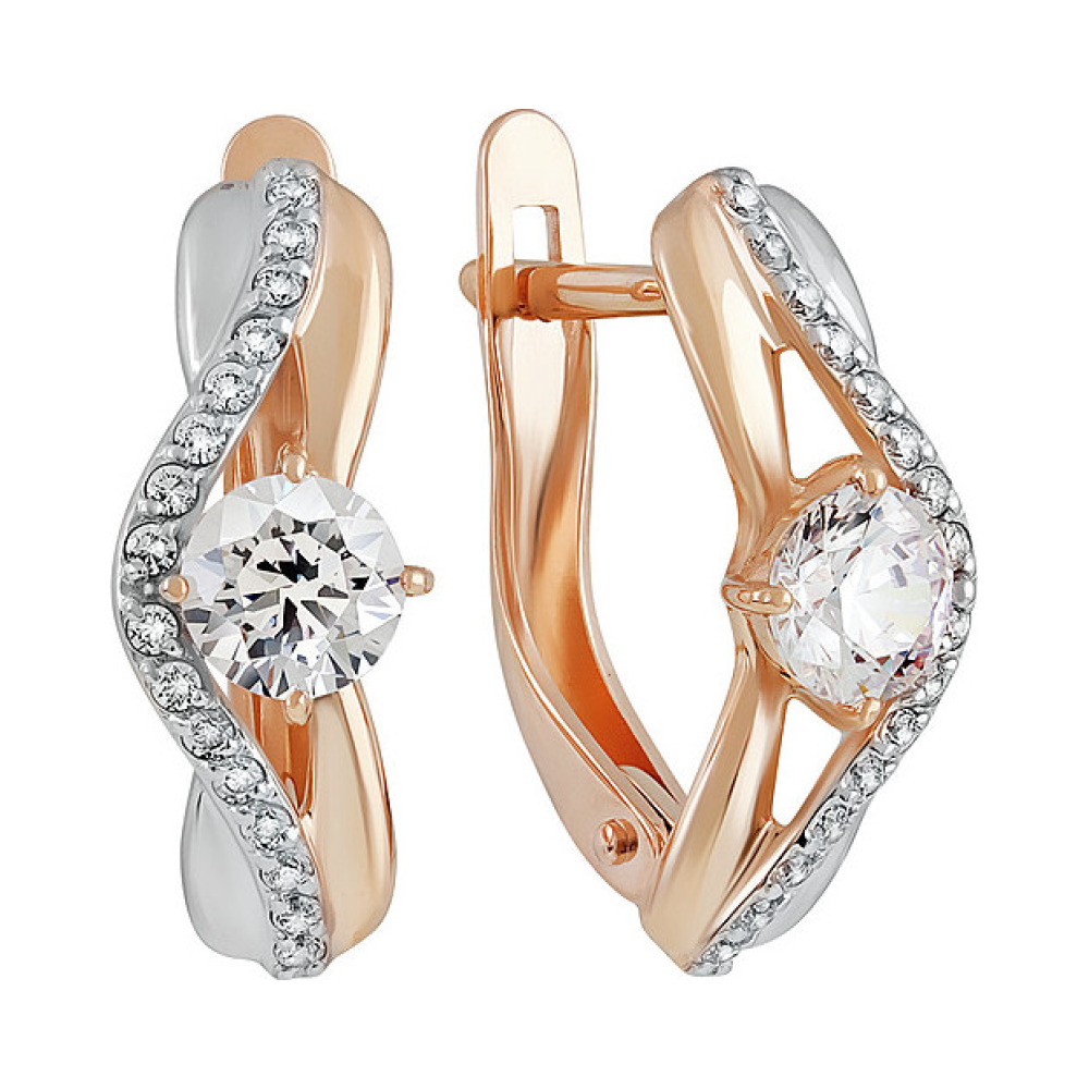 Золотые серьги с фианитом № 136928