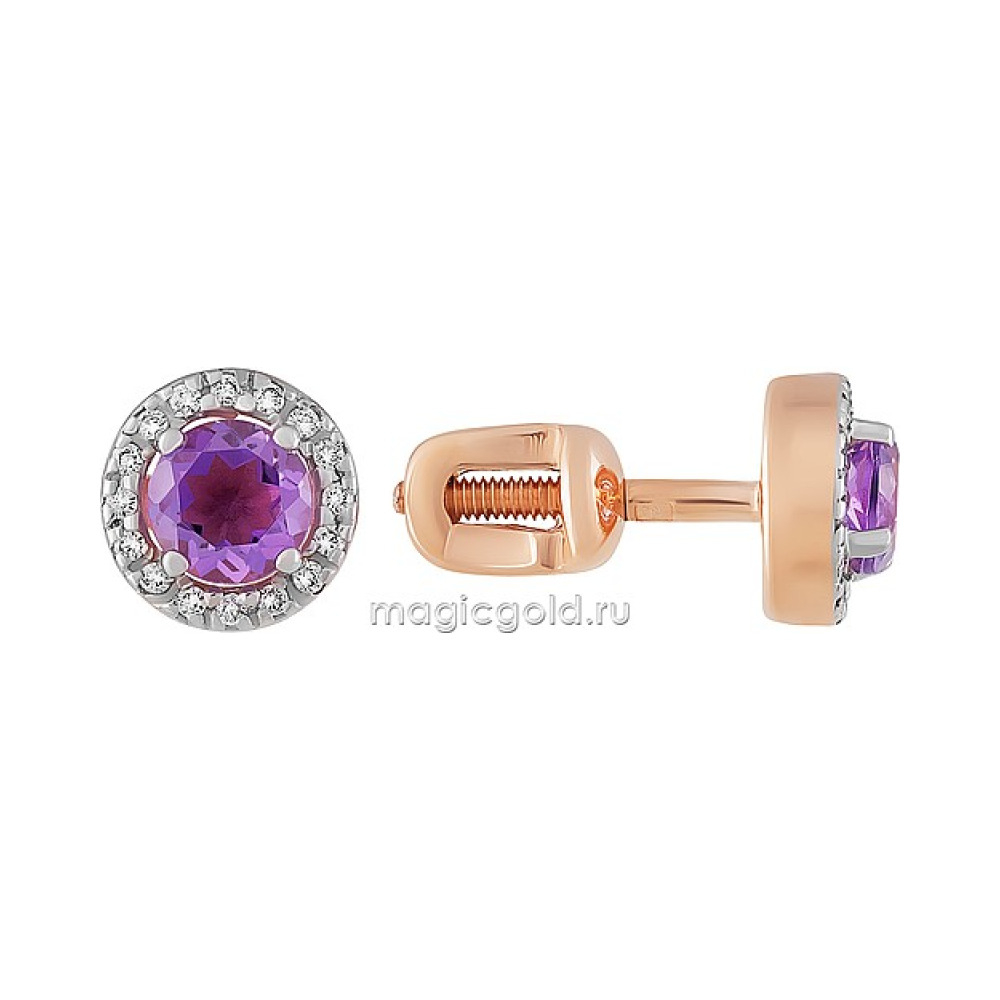 Пуссеты с аметистом и фианитом № 142164