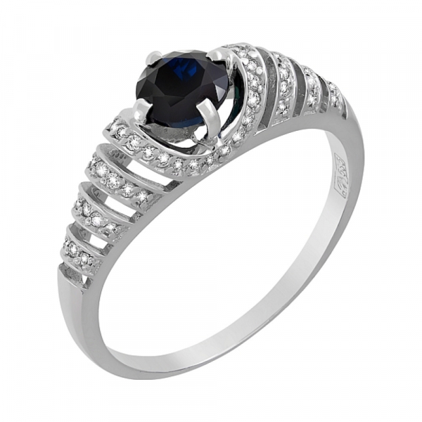 Золотое кольцо с бриллиантом и сапфиром № 119238