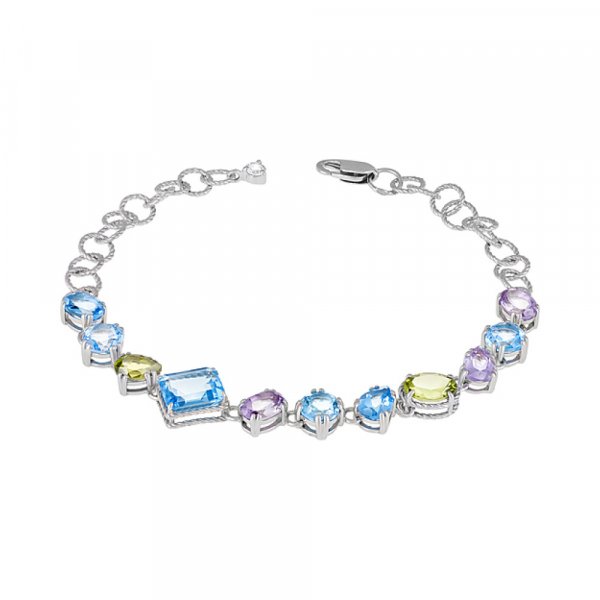 Серебряный браслет с полудраг. вставками и фианитом № 127875