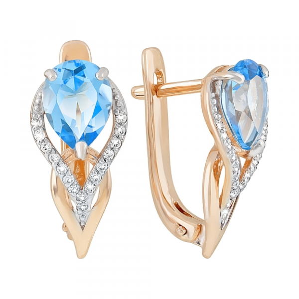 Золотые серьги с топазом и фианитом № 120831