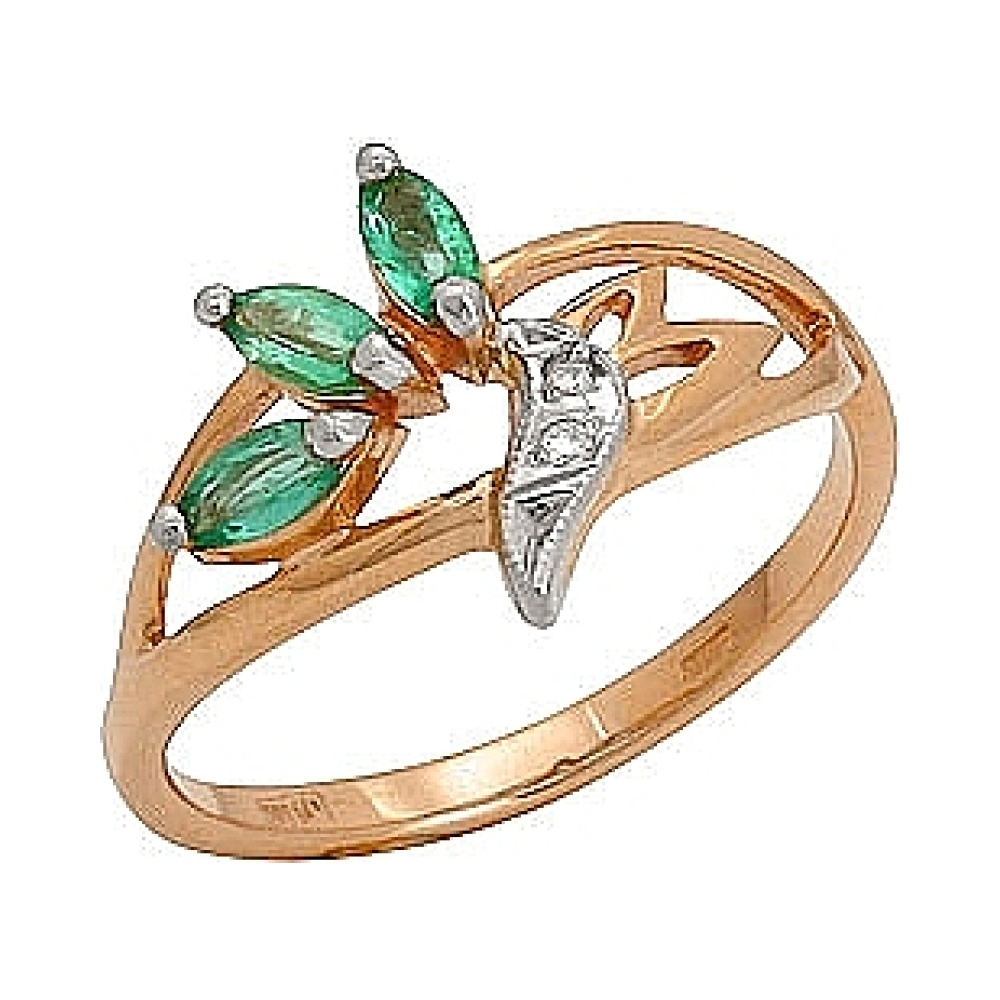 Золотое кольцо с бриллиантом и изумрудом № 32943