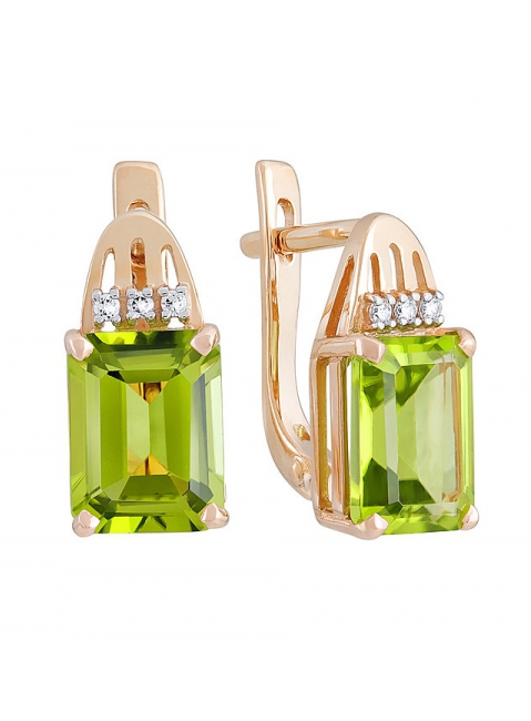 Золотые серьги с хризолитом и фианитом № 131902