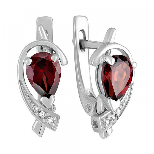 Серебряные серьги с гранатом и фианитом № 132788