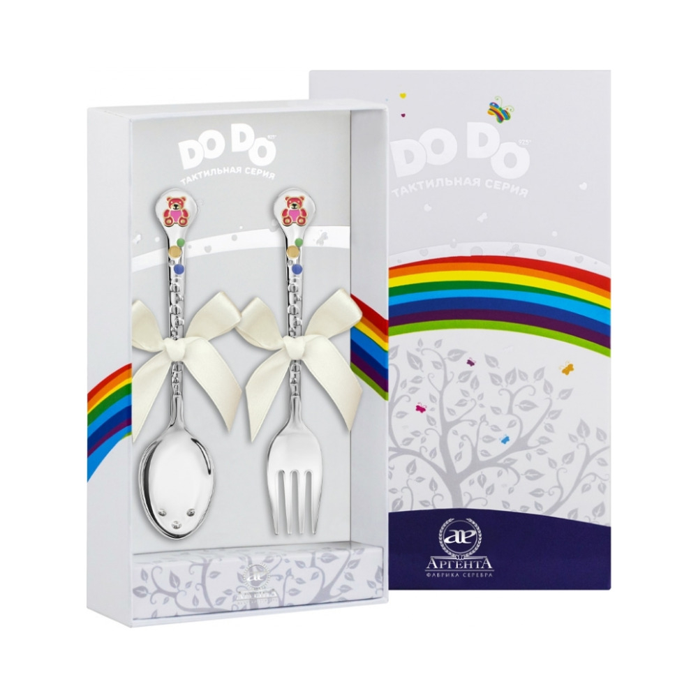 Набор детский DODO "Медвежонок" ч/п с малин эм (2 пр. вил+лож)+футляр