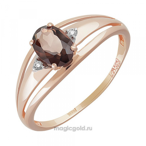 Золотое кольцо с раухтопазом и фианитом № 142139