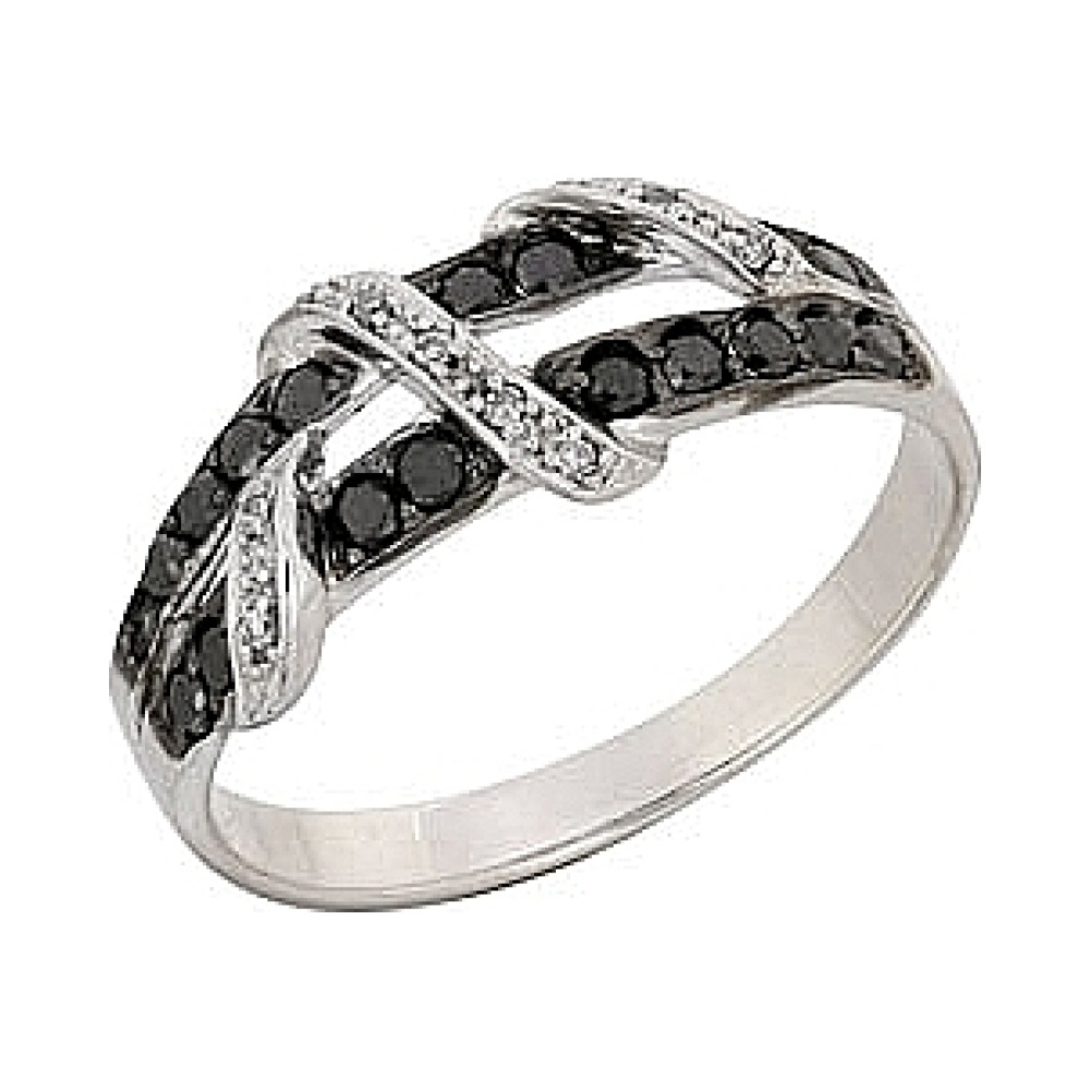 Золотое кольцо с чёрным и белым бриллиантами № 68757