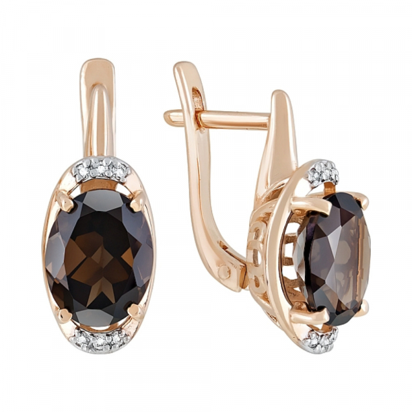 Золотые серьги с раухтопазом и фианитом № 120319