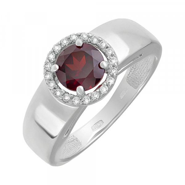 Серебряное кольцо с гранатом и фианитом № 124049
