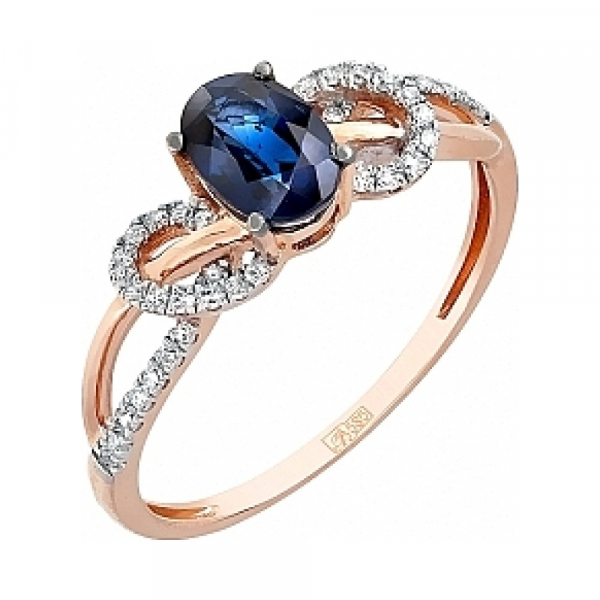 Золотое кольцо с бриллиантом и сапфиром № 113862