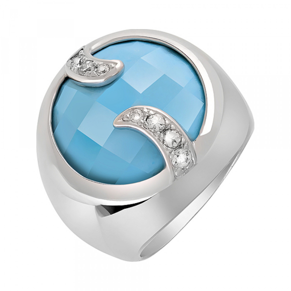 Серебряное кольцо с имитац. бирюзы и фианитом № 121493