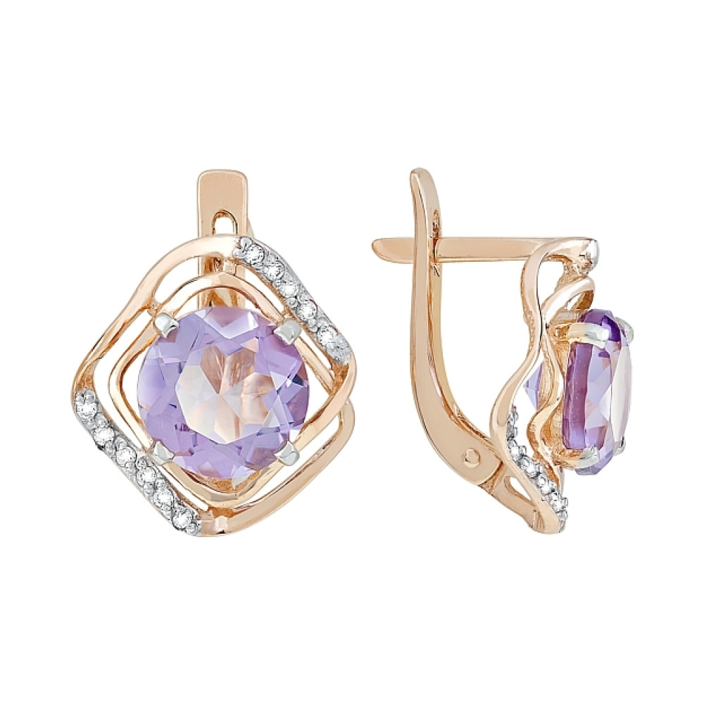 Золотые серьги с аметистом и фианитом № 114088