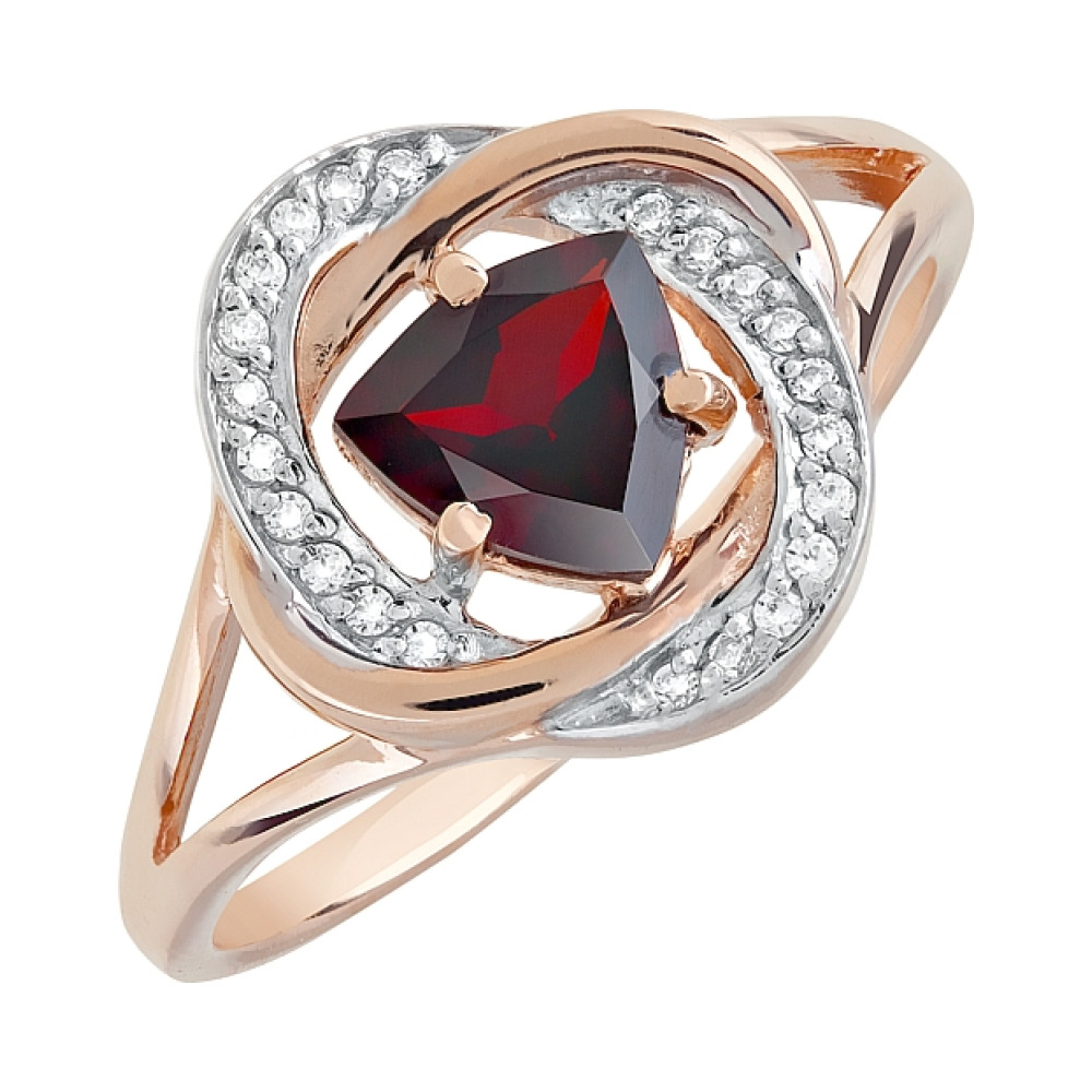 Золотое кольцо с гранатом и фианитом № 119412