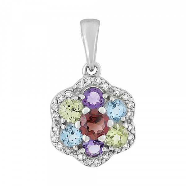 Серебряная подвеска с полудрагоценными вставками и фианитом № 131491