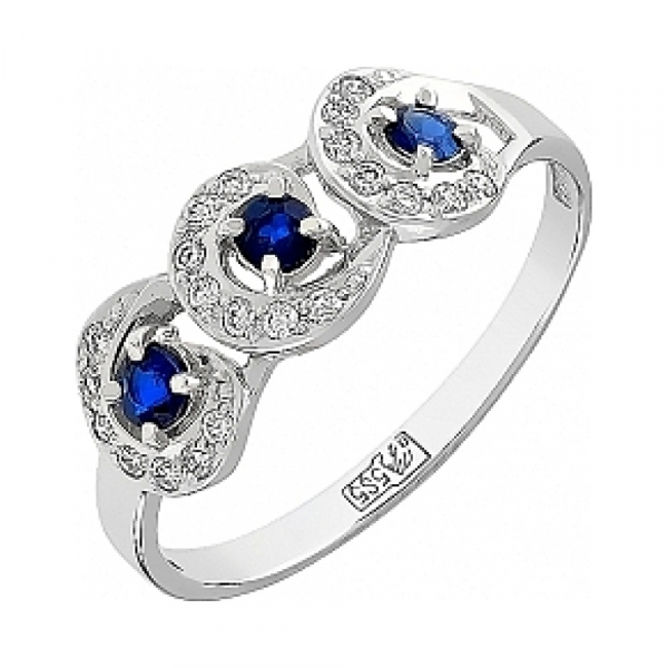 Золотое кольцо с бриллиантом и сапфиром № 95886