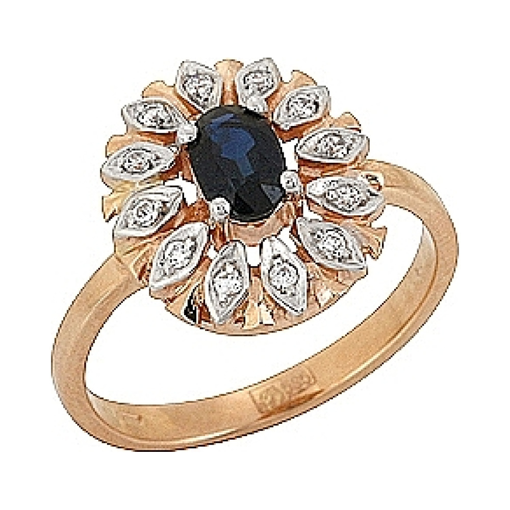 Золотое кольцо с сапфиром и фианитом № 69316