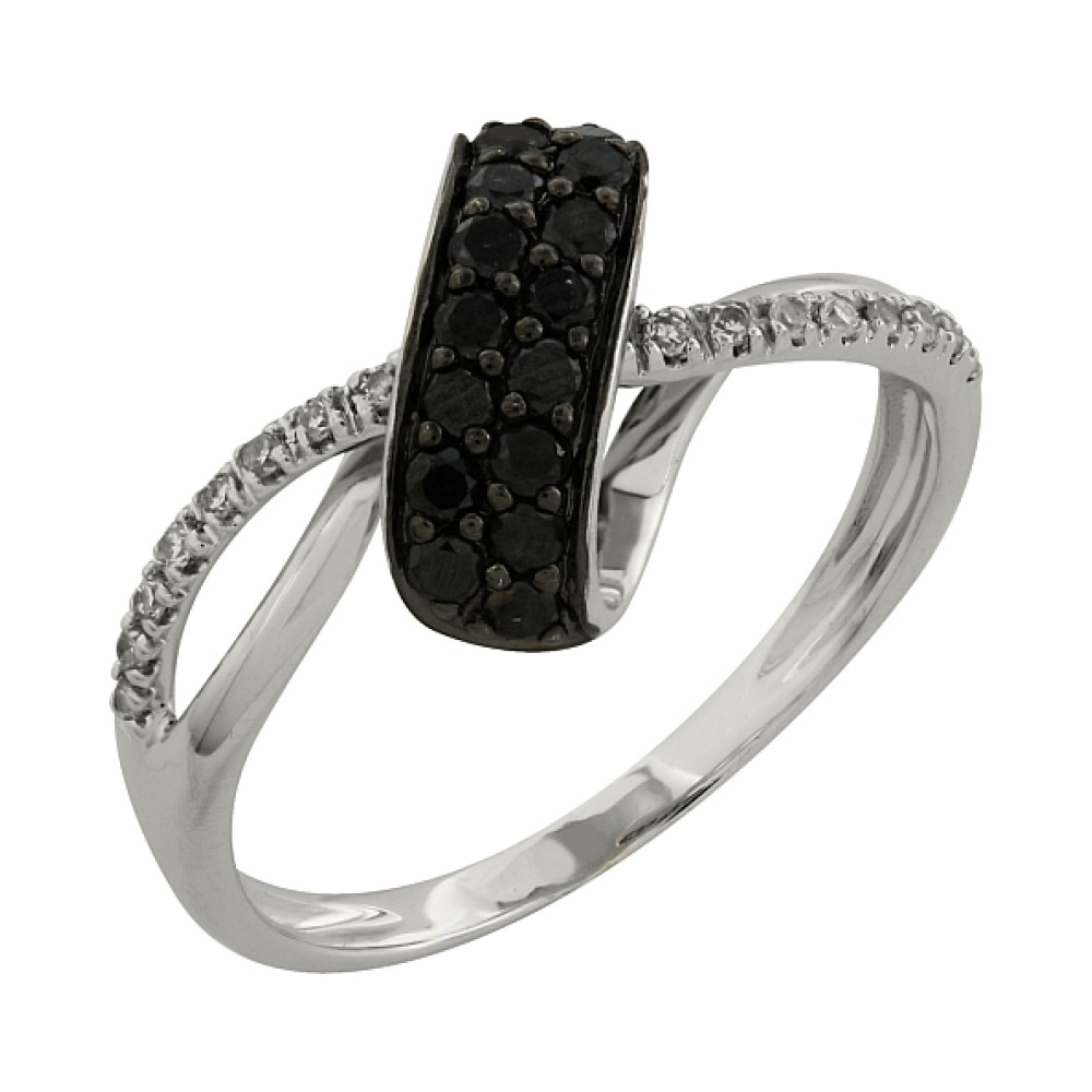 Золотое кольцо с чёрным и белым бриллиантами № 99135