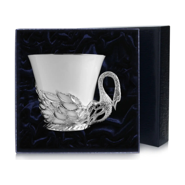 Чашка чайная Лебедь из серебра 925 пробы