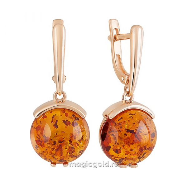 Золотые серьги с янтарем № 160664