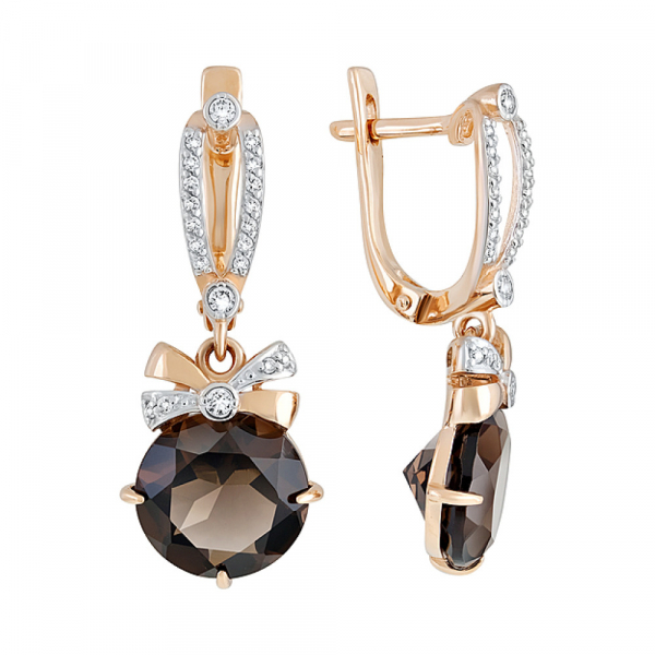 Золотые серьги с раухтопазом и фианитом № 127027