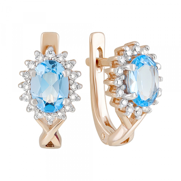 Золотые серьги с топазом и фианитом № 126318