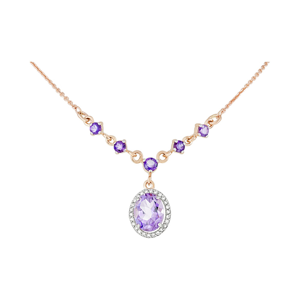Золотое колье с аметистом и фианитом № 123114