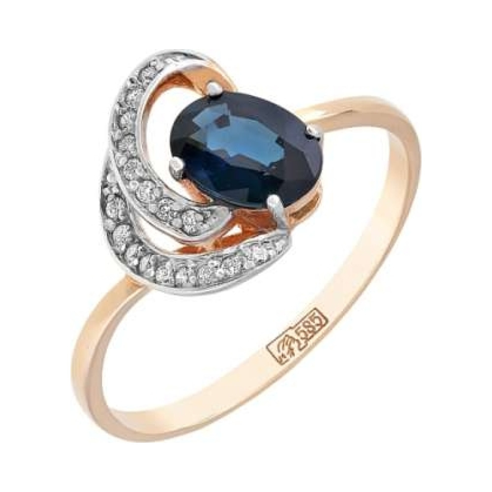 Золотое кольцо с бриллиантом и сапфиром № 111645