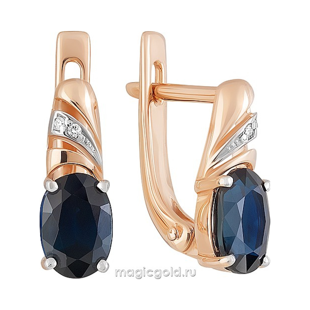 Золотые серьги с бриллиантом и сапфиром № 161419