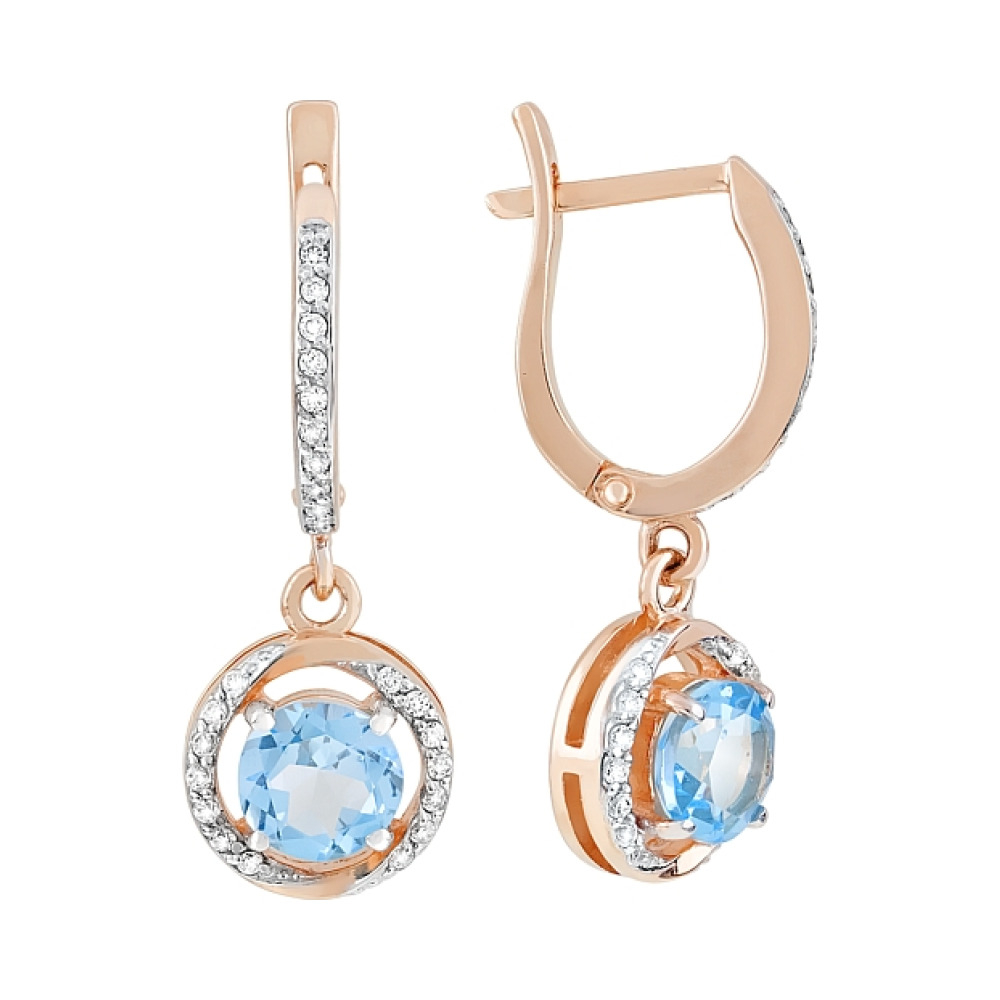 Золотые серьги с топазом и фианитом № 117918