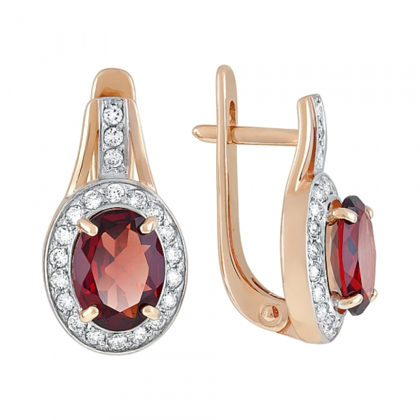 Золотые серьги с гранатом и фианитом № 119470