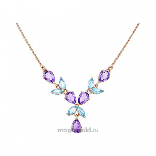 Золотое колье с полудраг. вставками № 127317