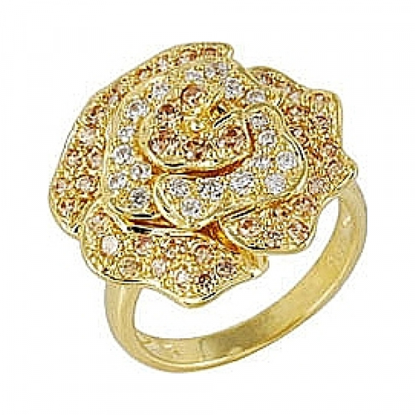 Серебряное кольцо с фианитом и золотым покрытием № 68447