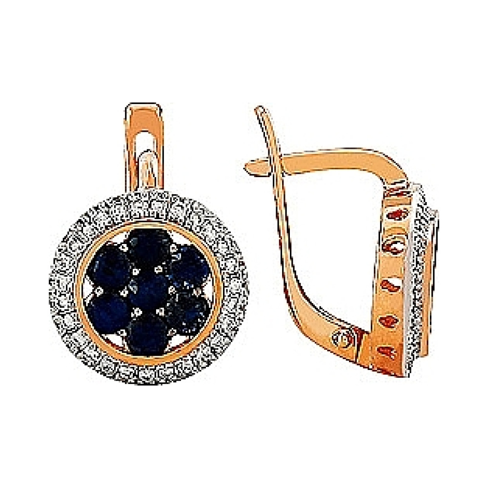 Золотые серьги с бриллиантом и сапфиром № 106836