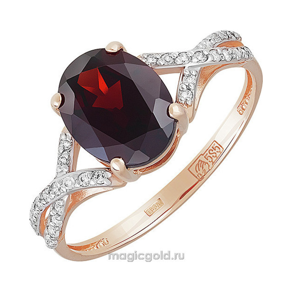 Золотое кольцо с гранатом и фианитом № 139885