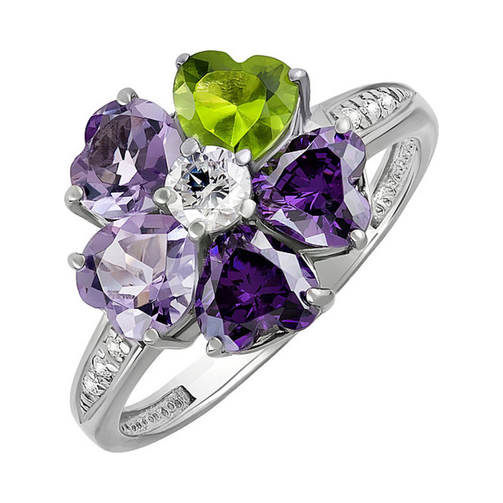 Серебряное кольцо с аметистом, алпанитом и фианитом № 133570