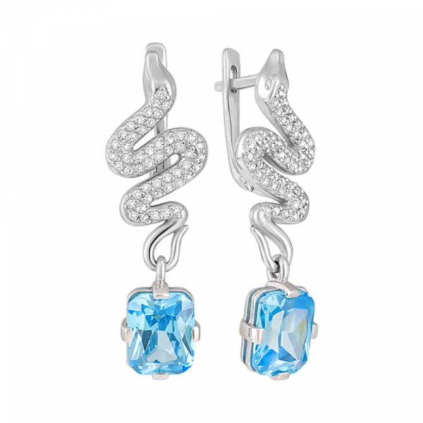 Серебряные серьги с фианитом № 128138