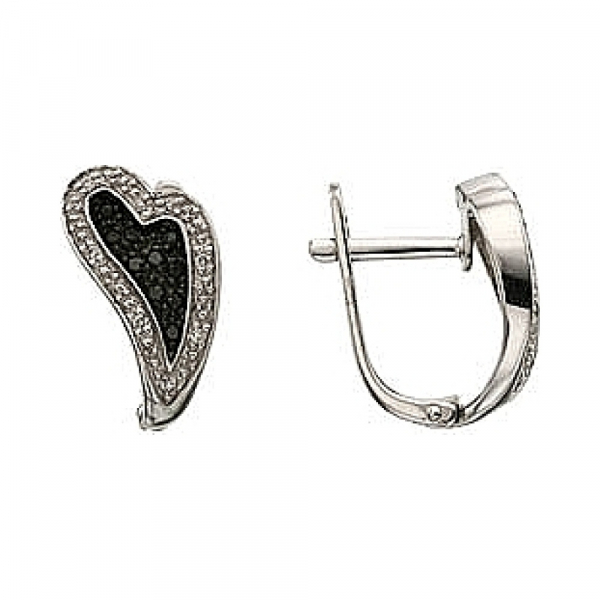 Золотые серьги с чёрным и белым бриллиантами № 32297