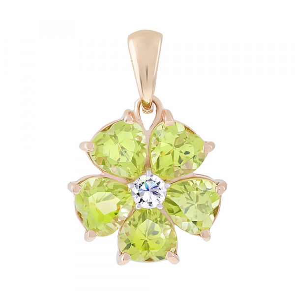 Золотая подвеска с хризолитом и фианитом № 112134