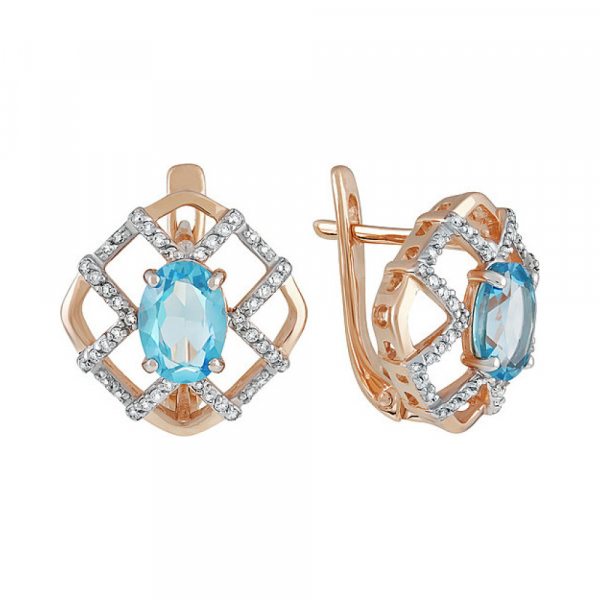 Золотые серьги с топазом и фианитом № 135561