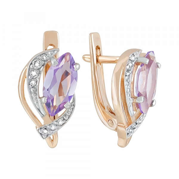 Золотые серьги с аметистом и фианитом № 120762