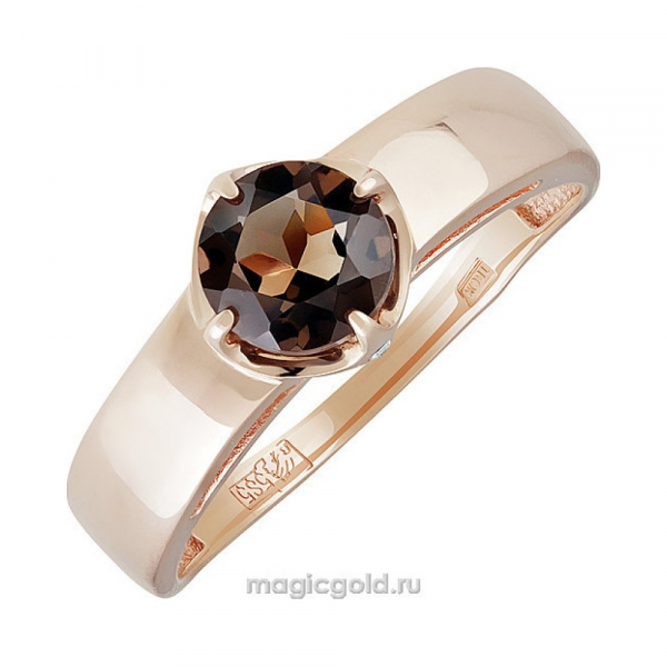 Золотое кольцо с раухтопазом и фианитом № 139172