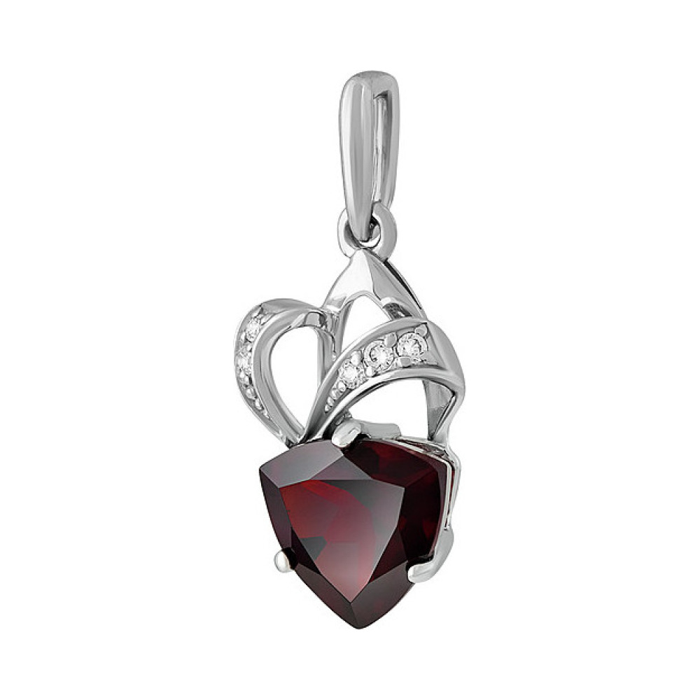 Серебряная подвеска с гранатом и фианитом № 132804