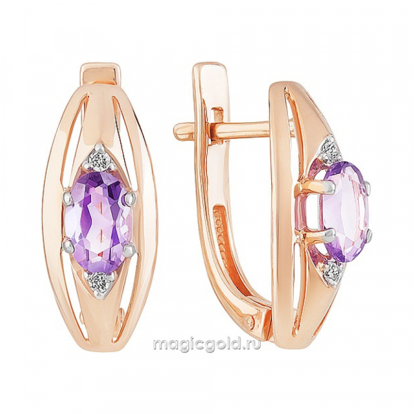 Золотые серьги с аметистом и фианитом № 142188
