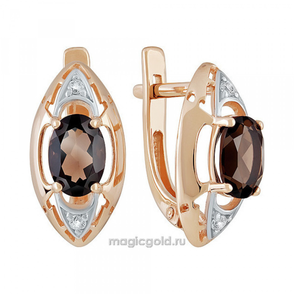 Золотые серьги с раухтопазом и фианитом № 139090
