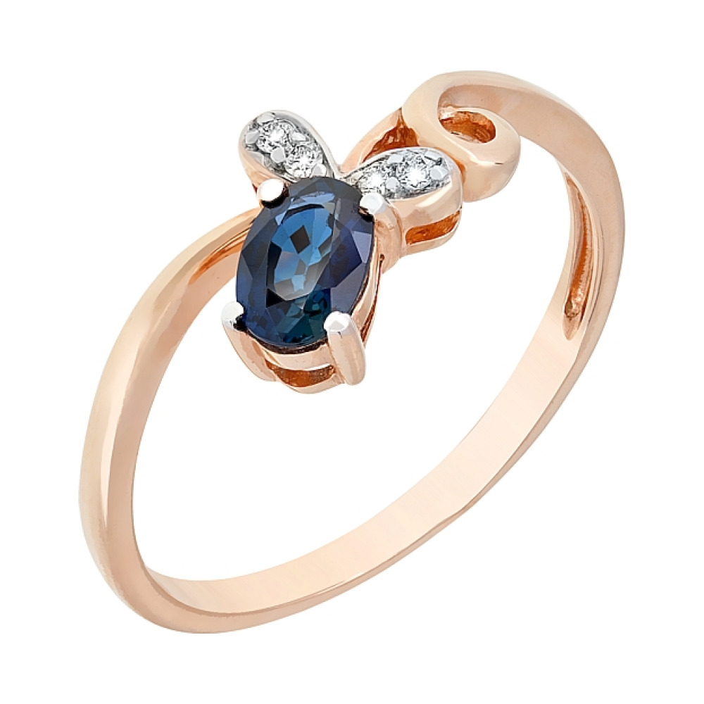 Золотое кольцо с бриллиантом и сапфиром № 81914