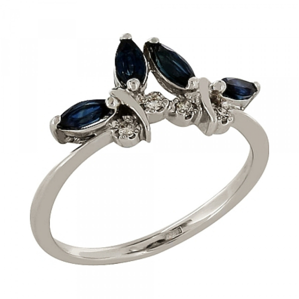 Золотое кольцо с бриллиантом и сапфиром № 30489