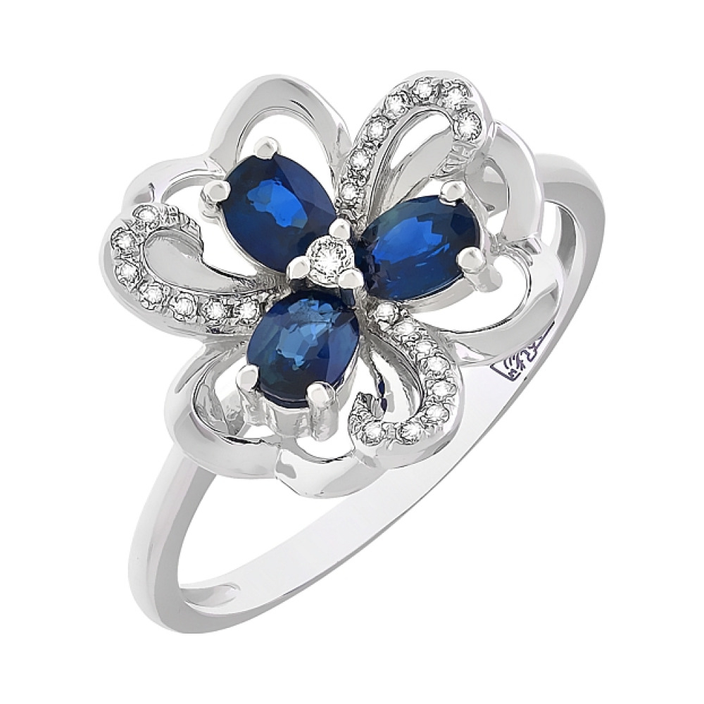 Золотое кольцо с бриллиантами и сапфиром № 112887